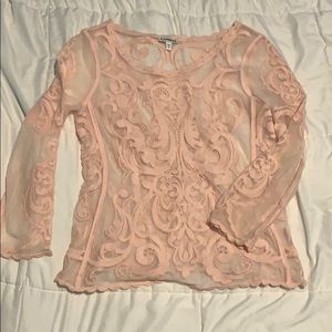 Quarter length sleeve sheer lace top